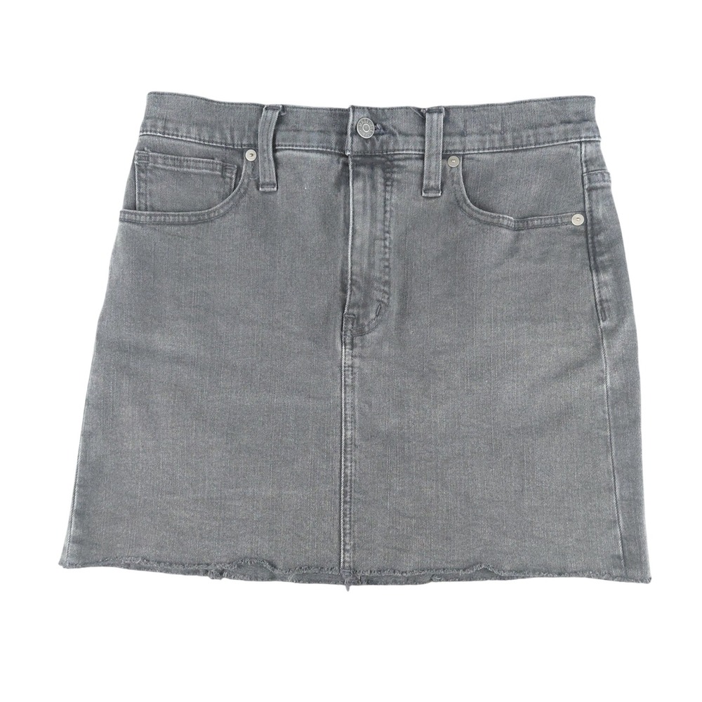 Madewell Gray Stretch Denim Straight Mini Skirt Raw Hem Size 28 Charcoal Black